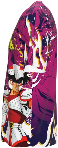 Camisa de interclasse Saint Seiya 2026 magenta com o Cavaleiro de Pégaso, frente e costas