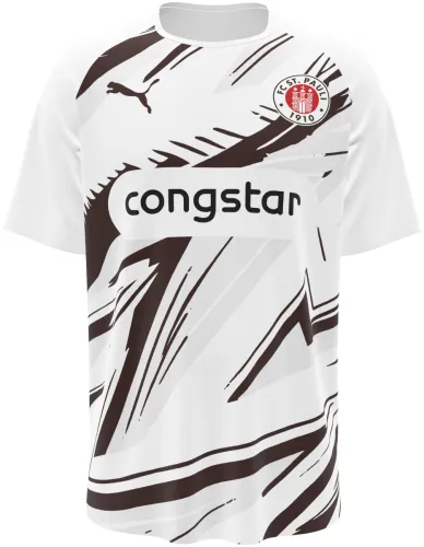 Camisa visitante do St. Pauli 2026 - 2027 branca com pinceladas marrons, frente e costas