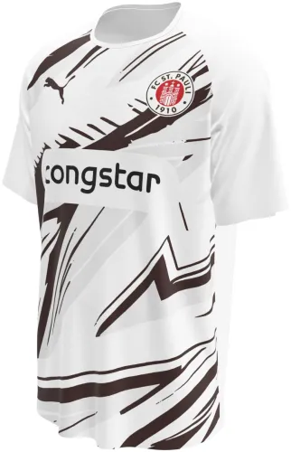 Camisa visitante do St. Pauli 2026 - 2027 branca com pinceladas marrons, frente e costas