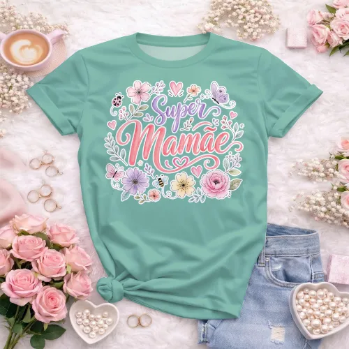 Arte camisa super mamãe com floral moderno