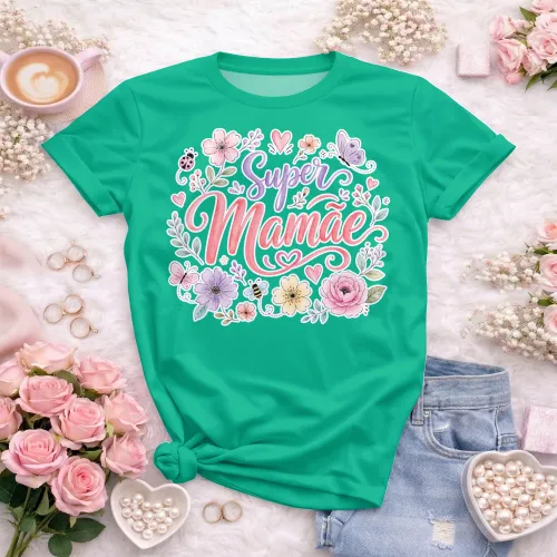 Arte camisa super mamãe com flores criativas