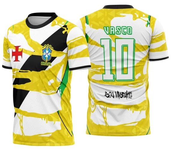 Camisa com logo no peito destacado e estampa grande nas costas em preto e branco, mostrando o estilo fervoroso da torcida na Copa do Brasil em design marcante e moderno.
