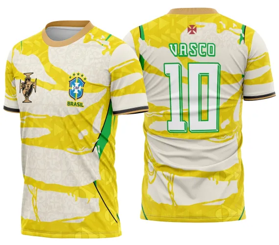Foto da camisa com logo no peito e estampa grande nas costas, em estilo preto e branco inspirado em torcida da Copa Brasil, modelo exclusivo que destaca o visual esportivo e customizado que chama atenção em qualquer ambiente.