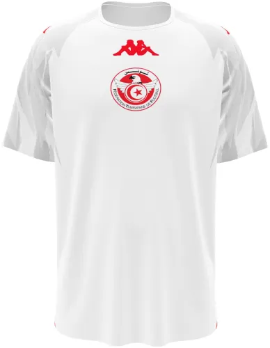 Camisa titular da Tunísia 2026 branca com cunhas cinza nos ombros, frente e costas
