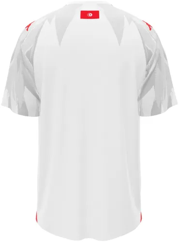 Camisa titular da Tunísia 2026 branca com cunhas cinza nos ombros, frente e costas