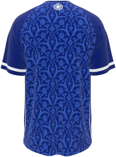 Camisa conceito do Uzbequistão 2026 azul com arabescos tom sobre tom, frente e costas