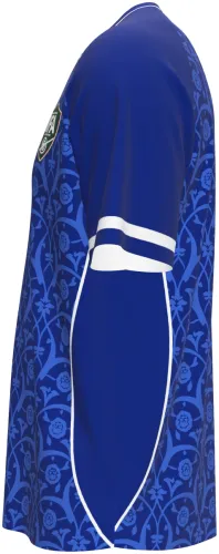 Camisa conceito do Uzbequistão 2026 azul com arabescos tom sobre tom, frente e costas