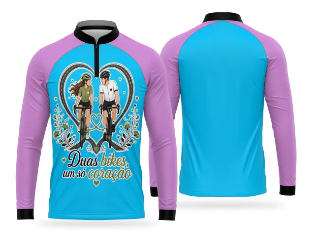 Camiseta de bike com casal ciclista e composição romântica inspirada no amor sobre rodas