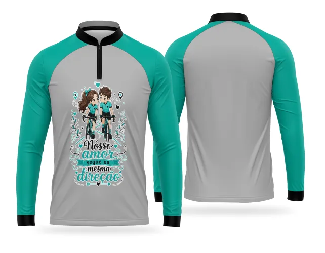 Camiseta esportiva de bike com arte personalizada de casal ciclista apaixonado