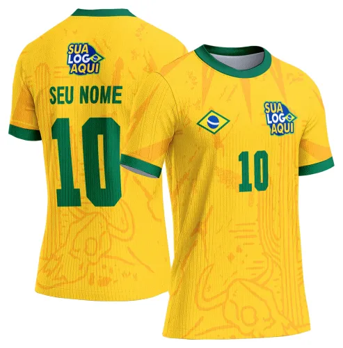 Arte camiseta Brasil futebol mundial, ideal para personalização de camisas esportivas.