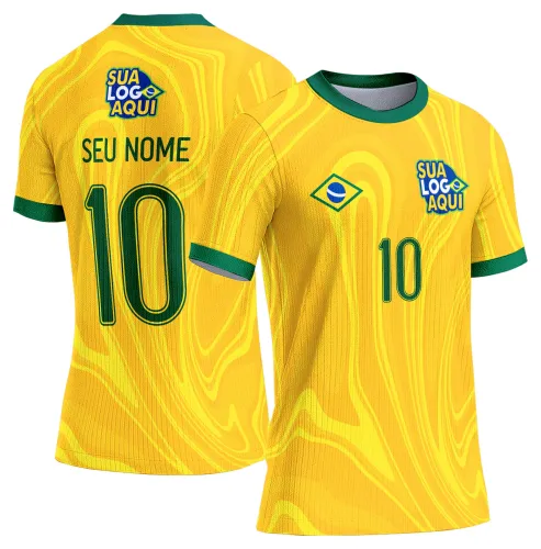 Arte camiseta Brasil verde amarela, ideal para estampa de torcida, futebol e eventos esportivos.