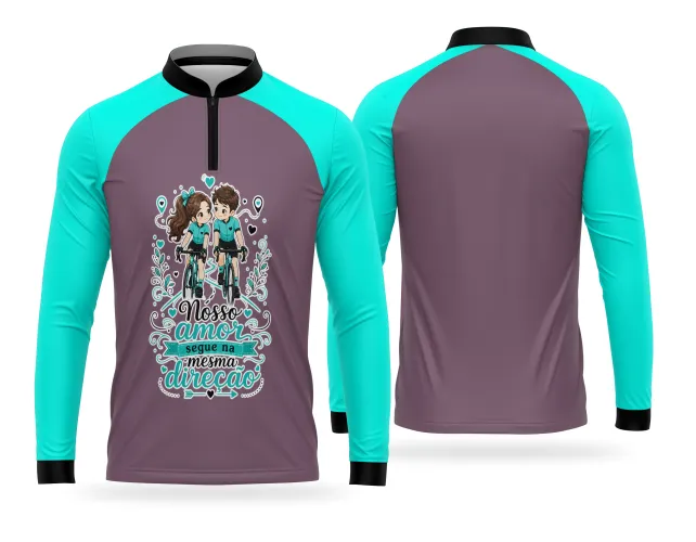 Camiseta de ciclismo para casal de namorados com estampa de bike e frase romântica