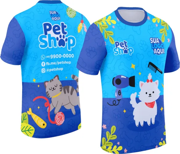 Arte para camiseta de pet shop indicada para atendimento ao cliente e rotina em estabelecimentos pet.