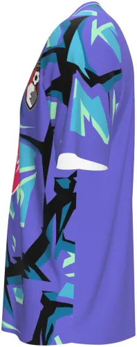 Camisa de goleiro do AFC Bournemouth 2026 - 2027 roxa com formas quebradas coloridas, frente e costas