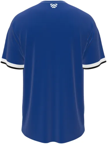 Camisa titular do Arminia Bielefeld 2026 - 2027 azul com padrão geométrico, frente e costas