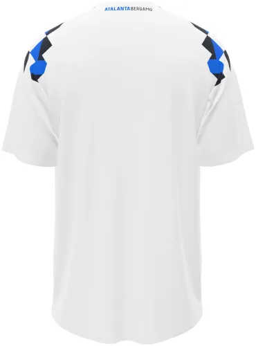 Camisa visitante da Atalanta 2026 - 2027 branca com mosaico de losangos azuis, frente e costas