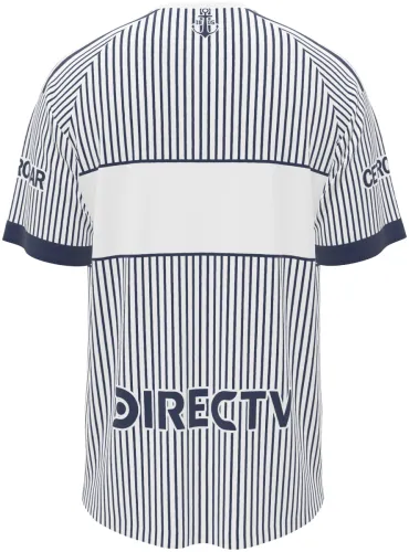 Camisa visitante do Boca Juniors 2027 branca com listras azuis e faixa no peito, frente e costas