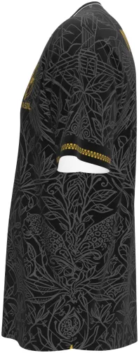 Camisa conceito do Brasil 2026 preta com folhagem e número 10 dourado, frente e costas