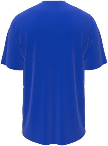 Camisa titular do Chelsea 2026 - 2027 azul lisa com leão amarelo, frente e costas