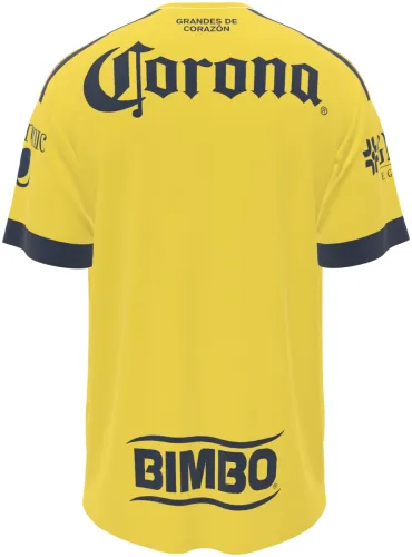 Camisa titular do Club América 2026 - 2027 amarela com o mapa das Américas tom sobre tom, frente e costas