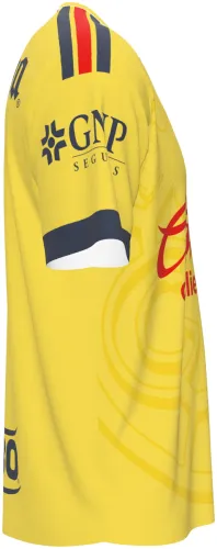 Camisa titular do Club América 2026 - 2027 amarela com o mapa das Américas tom sobre tom, frente e costas