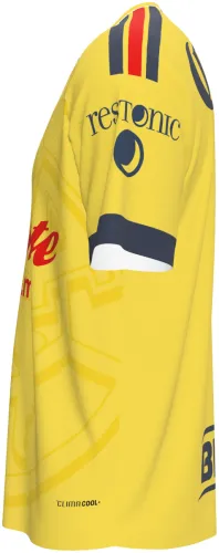 Camisa titular do Club América 2026 - 2027 amarela com o mapa das Américas tom sobre tom, frente e costas