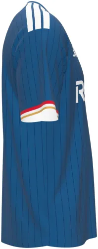 Camisa titular do Como 1907 2026 - 2027 azul-petróleo com listras finas, frente e costas
