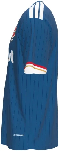 Camisa titular do Como 1907 2026 - 2027 azul-petróleo com listras finas, frente e costas