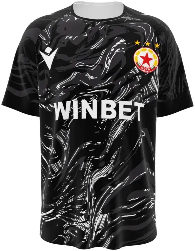Camisa terceiro uniforme do CSKA Sofia 2026 - 2027 preta com marmorizado branco, frente e costas