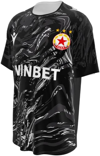 Camisa terceiro uniforme do CSKA Sofia 2026 - 2027 preta com marmorizado branco, frente e costas