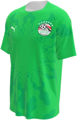 Camisa de goleiro do Egito 2026 verde-limão com manchas tom sobre tom, frente e costas