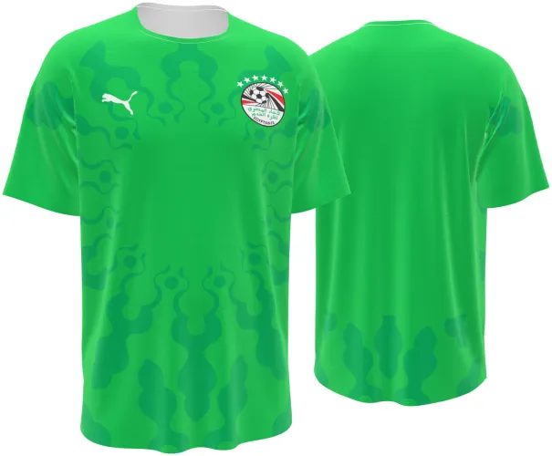 Camisa de goleiro do Egito 2026 verde-limão com manchas tom sobre tom, frente e costas