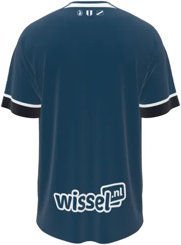 Camisa visitante do FC Utrecht 2026 - 2027 azul-petróleo com textura de riscos, frente e costas