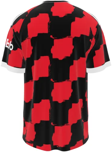 Camisa visitante do Fulham FC 2026 - 2027 com xadrez vermelho e preto irregular, frente e costas