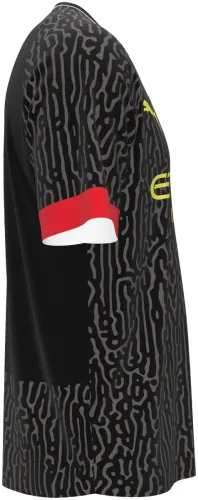 Camisa visitante do Girona FC 2026 - 2027 preta com textura de labirinto, frente e costas