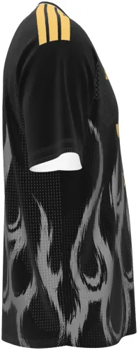 Camisa terceiro uniforme da Juventus 2026 - 2027 preta com chamas cinza, frente e costas