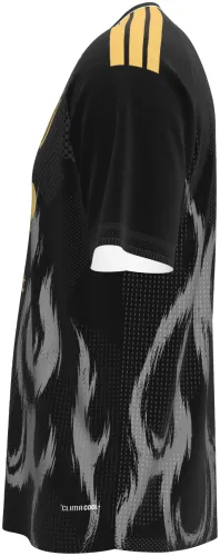 Camisa terceiro uniforme da Juventus 2026 - 2027 preta com chamas cinza, frente e costas