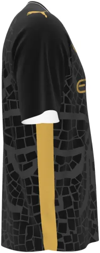 Camisa conceito do Manchester City 2026 preta com uma abelha grande em mosaico, frente e costas