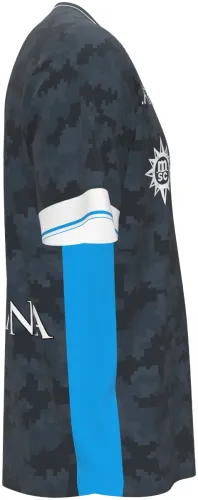 Camisa conceito do Napoli 2026 cinza com camuflagem digital, frente e costas