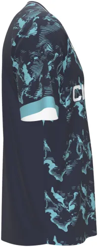 Camisa visitante do Olympique de Marselha 2026 - 2027 azul-marinho com manchas turquesa, frente e costas