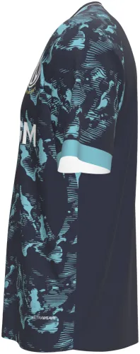 Camisa visitante do Olympique de Marselha 2026 - 2027 azul-marinho com manchas turquesa, frente e costas