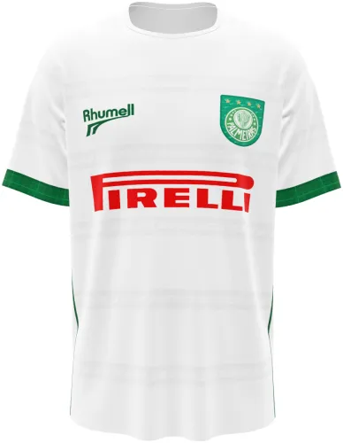 Camisa retrô visitante do Palmeiras 2001 branca com faixa vermelha no peito, frente e costas