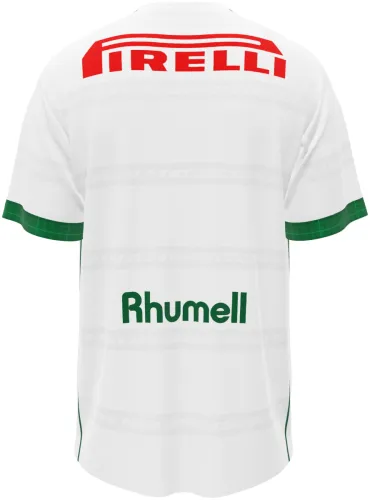 Camisa retrô visitante do Palmeiras 2001 branca com faixa vermelha no peito, frente e costas