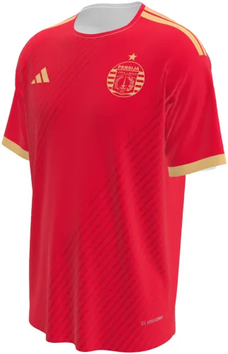 Camisa titular do Persija Jakarta 2026 - 2027 vermelha com ombro dourado, frente e costas