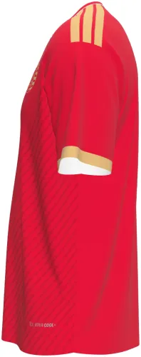 Camisa titular do Persija Jakarta 2026 - 2027 vermelha com ombro dourado, frente e costas
