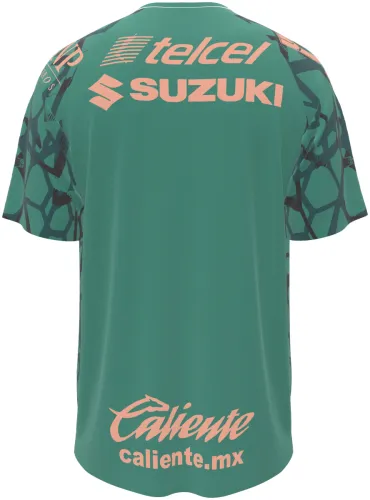 Camisa de goleiro do Pumas UNAM 2026 - 2027 verde com a cara do puma em rosa, frente e costas