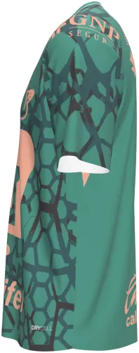 Camisa de goleiro do Pumas UNAM 2026 - 2027 verde com a cara do puma em rosa, frente e costas