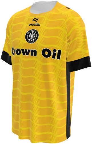 Camisa terceiro uniforme do Rochdale AFC 2026 - 2027 amarela com ondas tom sobre tom, frente e costas