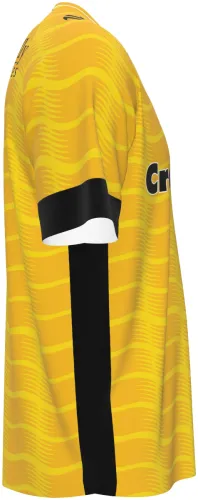 Camisa terceiro uniforme do Rochdale AFC 2026 - 2027 amarela com ondas tom sobre tom, frente e costas