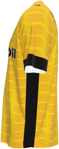 Camisa terceiro uniforme do Rochdale AFC 2026 - 2027 amarela com ondas tom sobre tom, frente e costas